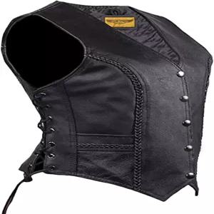 드림 어패럴 여성용 블랙 가죽 오토바이 조끼/은폐 캐리 포켓 바이커 클럽 조끼/사이드 레이스 포함