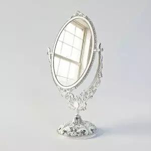 장미 빈티지 앤틱 스탠드 탁상 화장대 실버 양면 거울 책상거울