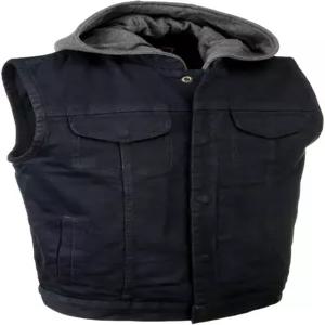 밀워키 가죽 MDM3015 남성용 러스틱 블랙 데님 모터사이클 라이딩 조끼 후드티 포함