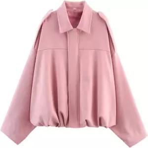 크신키코 여성용 인조 스웨이드 봄버 재킷 오버사이즈 파일럿 코트 가을 라펠 집업 모터사이클