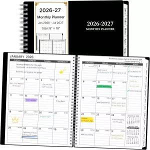 2026-2027 월간 플래너 18개 캘린더 2026년 1월 - 2027년 6월 8인치 x 10인치 탭 포켓 유연한 커버 오피스