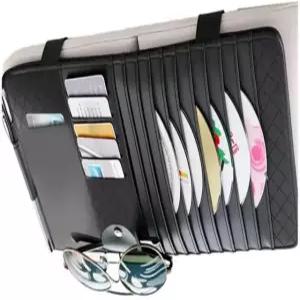 자동차용 VKQTS CD 홀더 가죽 다목적 자동차 바이저 정리함 CD/DVD/카드/펜/ 선글라스 보관용 인테리어 액세서리용 범용