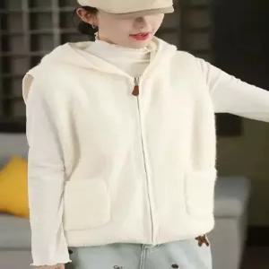 니트 빈티지 조끼 후드 솔리드 도톰 여성패션 민소매 패딩조끼 나시 기모 DL1