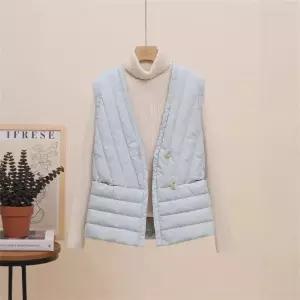 빈티지 캐주얼 여성패션 패딩조끼 패딩 조끼 브이넥 집업 민소매 DL1