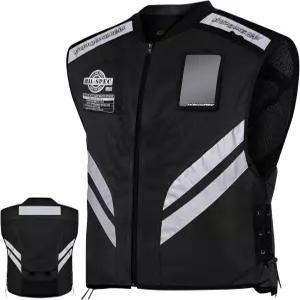 HONTIUS 고감도 반사 오토바이 조끼 - 형광 블랙 조절 가능한 핏 통기성 메시 탈착식 백 패드