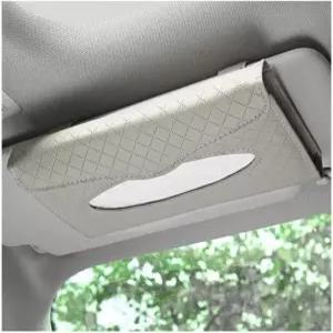 NYTKL 자동차 휴지 홀더 리필이 포함된 PU 가죽 선 바이저 걸이형 종이 냅킨 디스펜서 자석 잠금 장치가 있는 뒷좌석 마스크 타월 케이스 정리함 액세서리(베이지) Beige