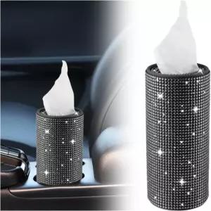 컵 홀더용 블링 자동차 티슈 홀더 린스톤 여행용 박스(30개 티슈/3겹) 여성용 실내 장식용 유니버설 실린더 디스펜서(블랙) Black