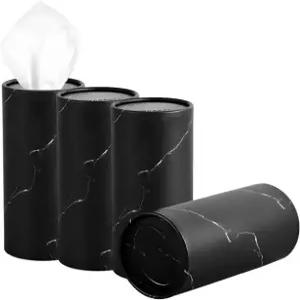 FSTURIOS 4PCS 자동차 티슈 홀더 컵 얼굴 티슈가 있는 편리한 여행 튜브 박스 휴대용 원형 종이 타월 실린더 홈 오피스용 (마블 블랙) Marble Black