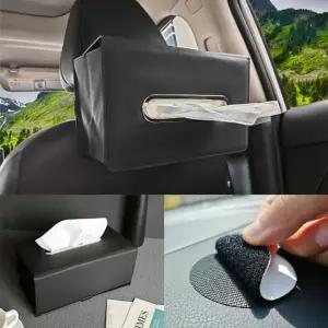 자동차 및 가정용 JFOMOYGI PU 가죽 직사각형 티슈 박스 커버 110144T 중형 홀더 자동 분리 가능한 탄성 밴드의 헤드레스트용 Kleenex용 블랙 Black