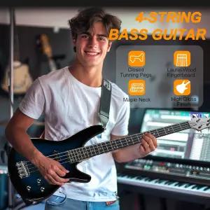Ktaxon 4 스트링 일렉트릭 베이스 기타 풀 사이즈 스탠다드 오른손 로즈우드 핑거보드 초보자 키트(케이블