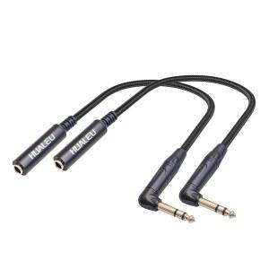 HUAELU 2팩 1FT 직각 오디오 케이블 남성에서 여성 6.35mm TRS 스테레오에서 1/4 스테레오 헤드폰 기타 연장 증폭기용 코드