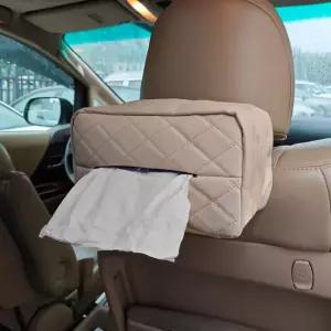 120 표준 티슈용 자동차 티슈 홀더 뒷좌석용 가죽 PU 박스 커버 초대형 직사각형 냅킨 부드러운 크리넥스 티슈에 적합 보관 및 정리용 (베이지) Beige