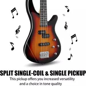 Ktaxon 일렉트릭 베이스 기타 4 스트링 20와트 앰프 PJ 타입 픽업 자연 건조 메이플 넥 로즈우드 프렛보드