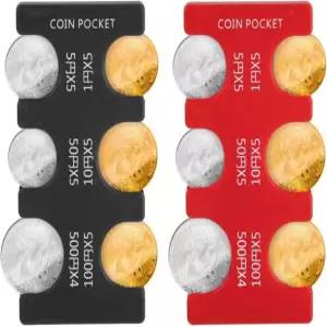 일본 엔화 동전 홀더 2개 6개 슬롯이 있는 디스펜서 직사각형 플라스틱 디스플레이 블랙 레드 하드 케이스 정리함 및 여행용 코인 교환용 스탠드 분류기 컬렉션 Black & Red