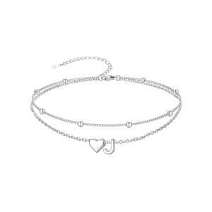 실버큐트 실버 여성 발찌 워터프루프 이니셜 하트 발목 팔찌 스털링 맞춤형 이름 디자인의 조절가능 레이어드 풋 주얼리 여름 해변 패션 선물 패키지