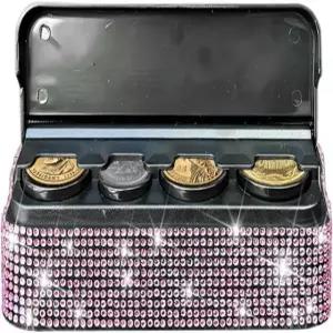 비트위 블링 카 코인 홀더 크리스탈 라인스톤 차량 변경 정리함 휴대용 다이아몬드 자동차 보관 머니 디스펜서 액세서리 SUV 세단 트럭용 유니버설 (핑크) Pink