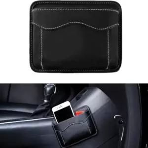 AMZAUTO 카시트 사이드 포켓 정리함 PU 가죽 자동차 보관 가방 다기능 휴대폰 지갑 키 카드 홀더 갭 필러 오토 도어 시트 대시 인테리어 액세서리용 범용 파우치(블랙)