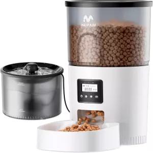 IMIPAW 자동 고양이 급수기 및 급수대 시간 건조 식품 디스펜서 프로그래밍 가능한 양 조절 하루 1-6끼