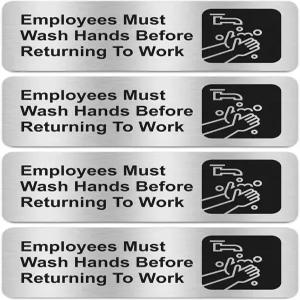 Faitoo 직원은 업무 복귀 전에 손을 씻어야 합니다 4팩 녹슬지 않은 브러시드 알루미늄 표지판 기호 자가