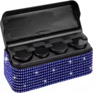 자동차용 Hbxdeco 블링 코인 홀더 4칸이 있는 크리스탈 라인스톤 변경 보관함 휴대용 미니 보관 머니 디스펜서 범용 차량 정리함 자동차 액세서리(블루) Blue