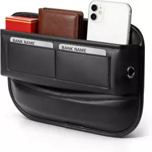 카시트 갭 필러 정리함 카시트와 콘솔 홀드 폰 선글라스 열쇠 자동차 SUV 트럭에 적합한 앞좌석용 카드 슬롯이 있는 유니버설 프리미엄 가죽 카 1팩 블랙 1