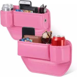 열쇠 카드용 휴대폰 선글라스 및 소형 템을 위한 컵 홀더 보관 가죽 자동차 정리함이 포함된 앨리스셋 2팩 핑크 카시트 갭 필러 정리함