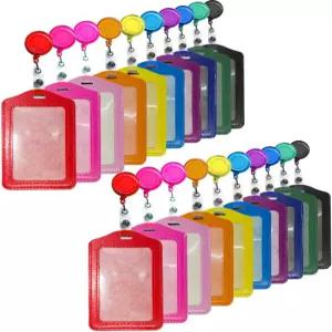 크리에이티-프로 20개 PU 가죽 사업용 신분증 신용카드 배지 홀더 접이식 릴 클립 수직 버전 혼합 색상