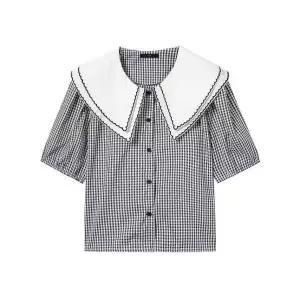 르샵 체크 세일러 카라 반팔 블라우스 DP2BA020A 466688