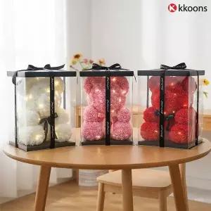 (로즈베어) 와이프 여친 기념일 선물 조화 꽃다발 곰인형 LED전구