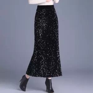 치마 롱 블랙 가을 슬림핏 힙업 머메이드 여성패션 스팽글 DL3