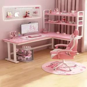 핑크 게이밍책상 컴퓨터 데스크 듀얼모니터 1인용