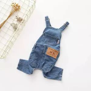 강아지가을옷 강아지옷 백패치 스판 청멜빵바지