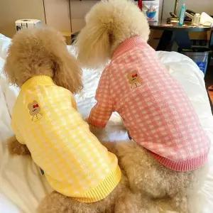 강아지가을옷 강아지옷 토끼자수 체크니트