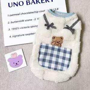 강아지여름옷 강아지 체크포켓 플리스 티셔츠