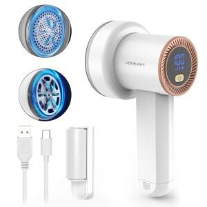 패브릭 면도기 퍼즈 리무버 충전식 3개의 블레이드와 LED 디지털 디스플레이가 있는 HOMEASY 전기 보푸라기 스웨터 쇼파 가구용 알약 (흰색)