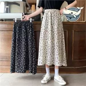 플라워 나뭇잎 롱 스커트 쉬폰 여름 패턴