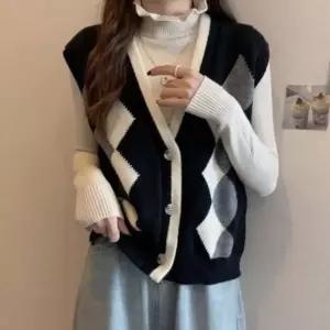 조끼 아가일 브이넥 베스트 니트 편한조끼 체크