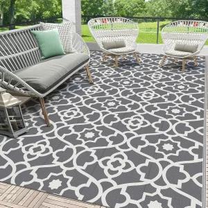 HEBE 아웃도어 러그 방수 5x8 플라스틱 빨대 캠핑 리버서블 파티오 RV 매트 클리어런스 현관 데크 캠핑카