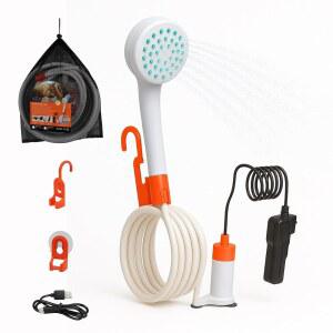 씨플로 휴대용 캠핑/야외 샤워기, 충전식 배터리, 분당 2.64갤런, 40분 런타임 야외 캠핑 펫 세척, 타입-C 충전, 80인치 호스(2.6갤런 버킷 유무에 관계없이)