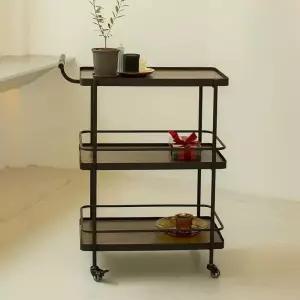 식당 트롤리 3단 라운지 사각 웨건 카트 이동식 블랙 와인