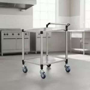 스테인리스 2단 배식카 대형 이동식 작업대 핸드카트 가정용카트