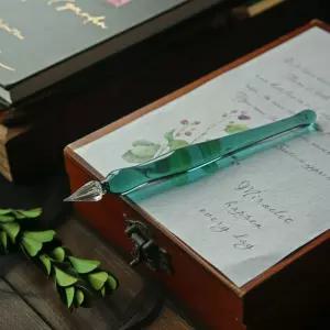 투명 시그니처 글라스펜 유리펜 잉크 골드 금색 필사 딥팬