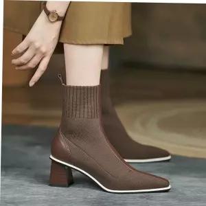 앵글부츠 여성 통굽 스판 니트 삭스 앵클부츠 AK77