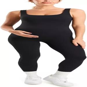 모만다 임산부 점프수트 운동 로퍼 임신용 심리스 레깅스 바디수트 민소매 스퀘어 넥 탱크탑
