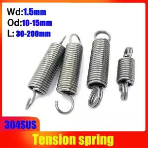 304 와이어 직경 1.5mm 스테인레스 스틸 오픈 후크 클로즈 후크 텐션 스프링 풀백 스프링 코일 연장 드래프