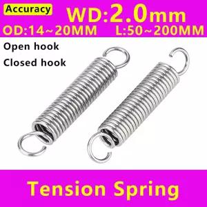 와이어 직경 2.0mm 인장 스프링 S 후크 원형 후크 코일 금속 스프링 와이어 풀백 연장 장력 304 스테인레스