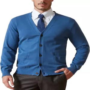 칼스핀 남성 순면 가디건 스웨터 브이넥 버튼 다운 포켓 포함 경량 니트웨어