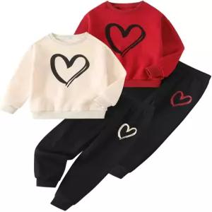에프디친 걸스 그래픽 4피스 의상 하트 프린트 운동 후드티와 스웨트 팬츠 가을 겨울 의류 세트 4-12년