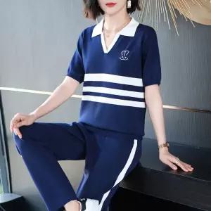 여성 여름 캐주얼 투피스 슈트 폴라넥 반팔세트 반팔 패션 트레이닝복 엄마룩 긴팔세트 스트라이프 매일예
