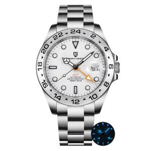 CEYADG 파가니 디자인 남성 자동 기계식 GMT 시계 아날로그 사파이어 글래스 스테인리스 스틸 스포츠 방수 야광 손목시계